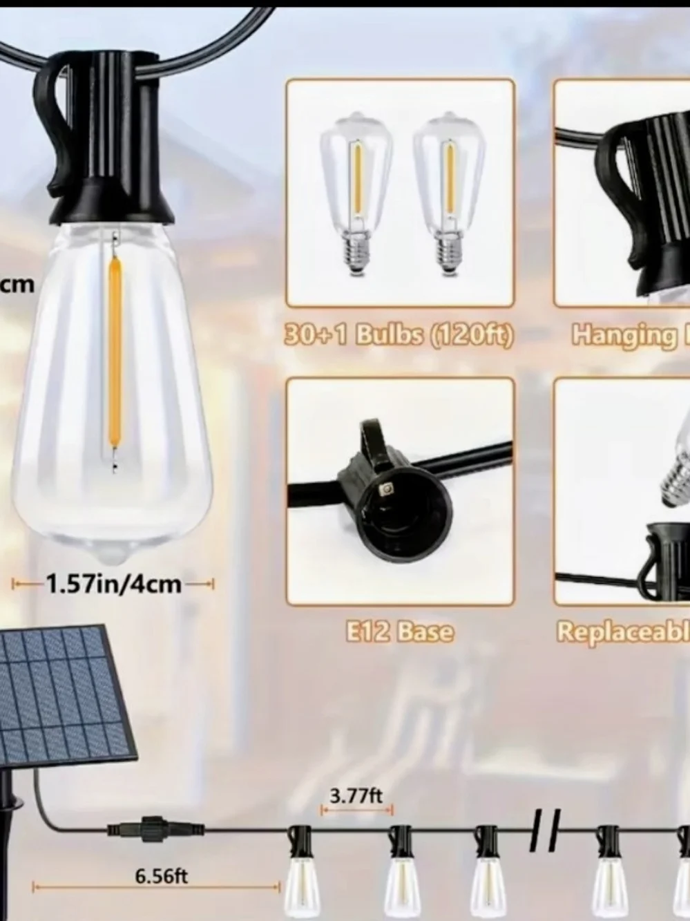 240FT Outdoor Solar String Lights with Remote - Black